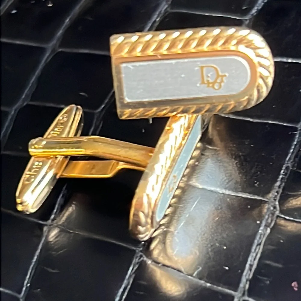 Christian Dior Men's Cuff links Gold & Silver Tone Vintage authentic